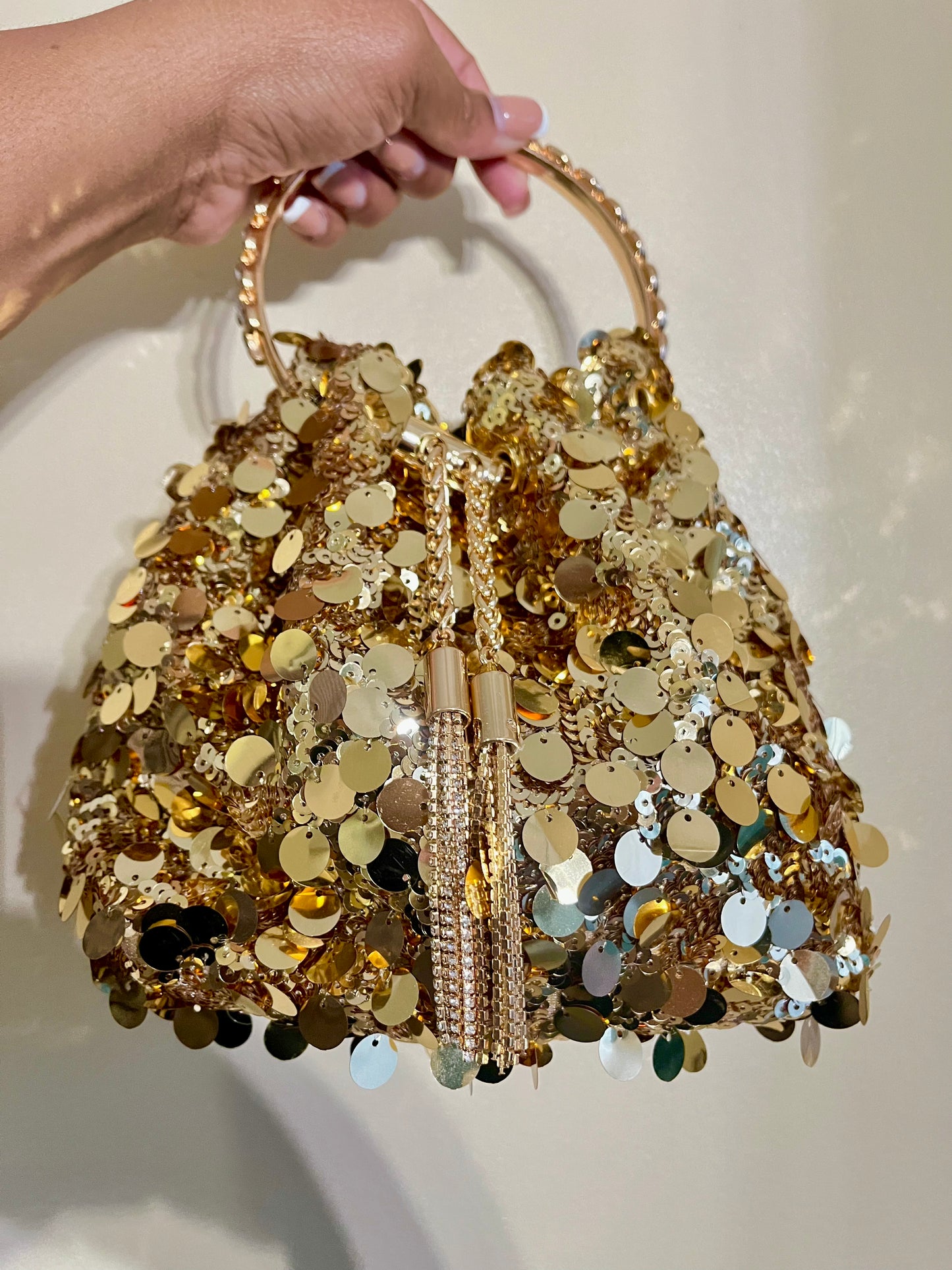 Sequin Bucket Bag-Gold