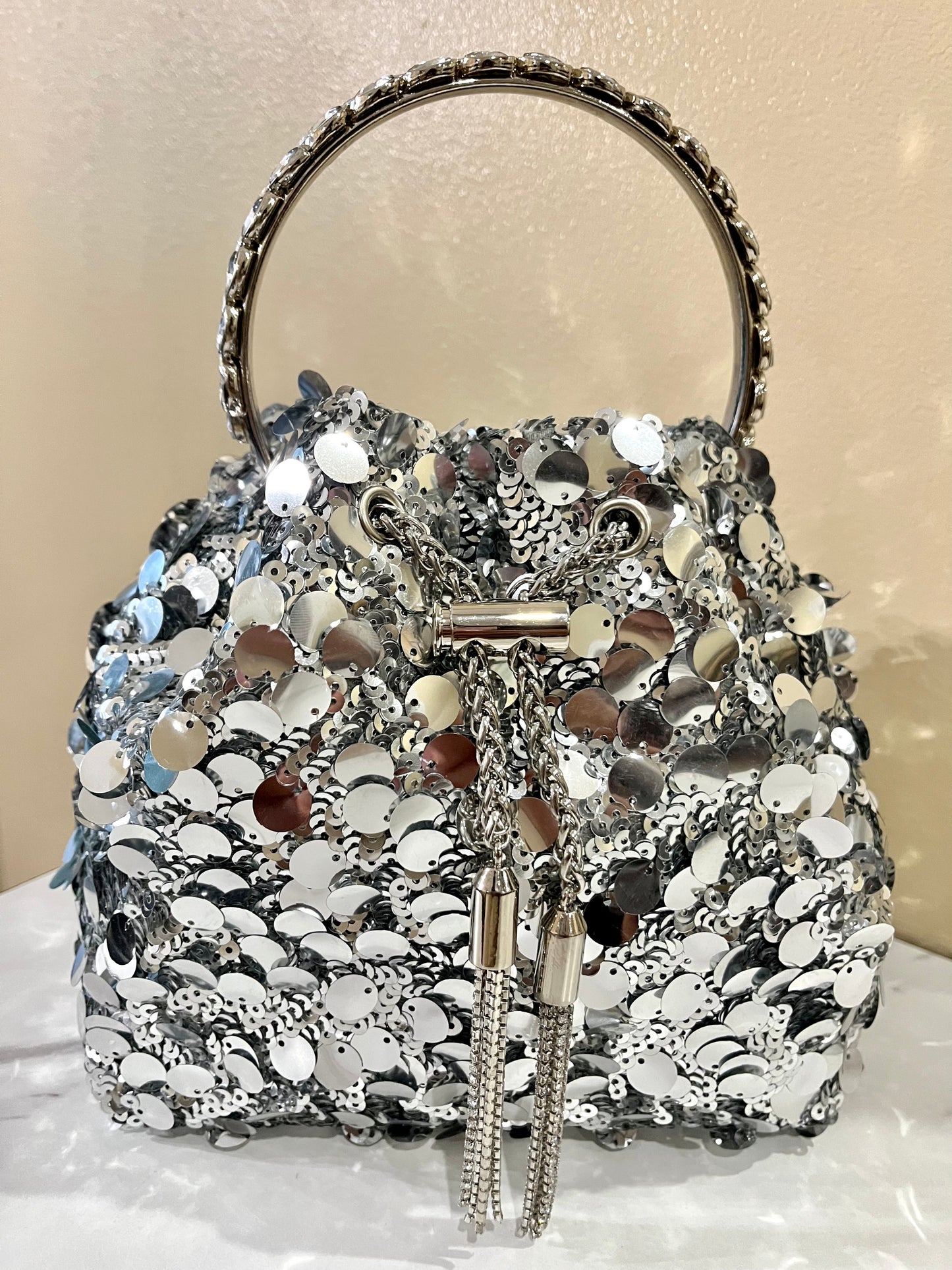 Sequin Bucket Bag-Silver
