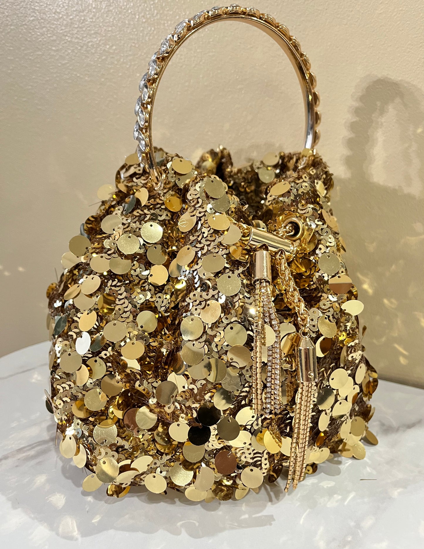Sequin Bucket Bag-Gold