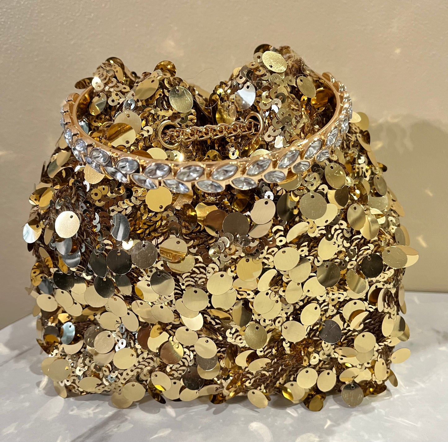 Sequin Bucket Bag-Gold