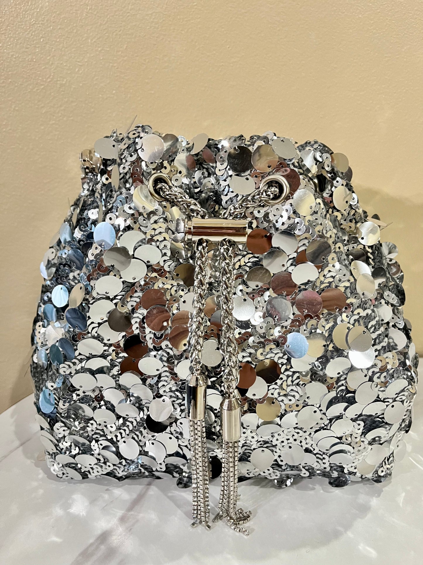 Sequin Bucket Bag-Silver