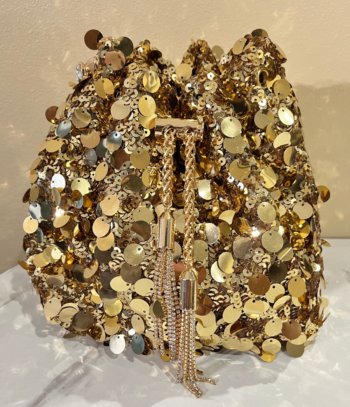 Sequin Bucket Bag-Gold