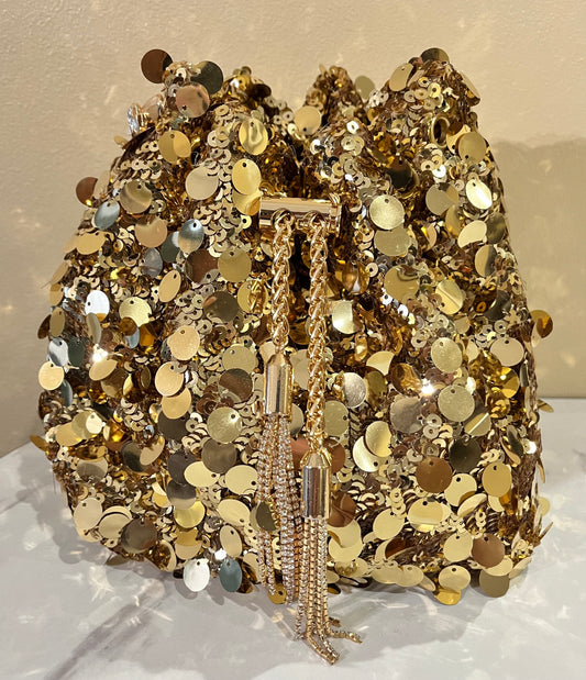 Sequin Bucket Bag-Gold